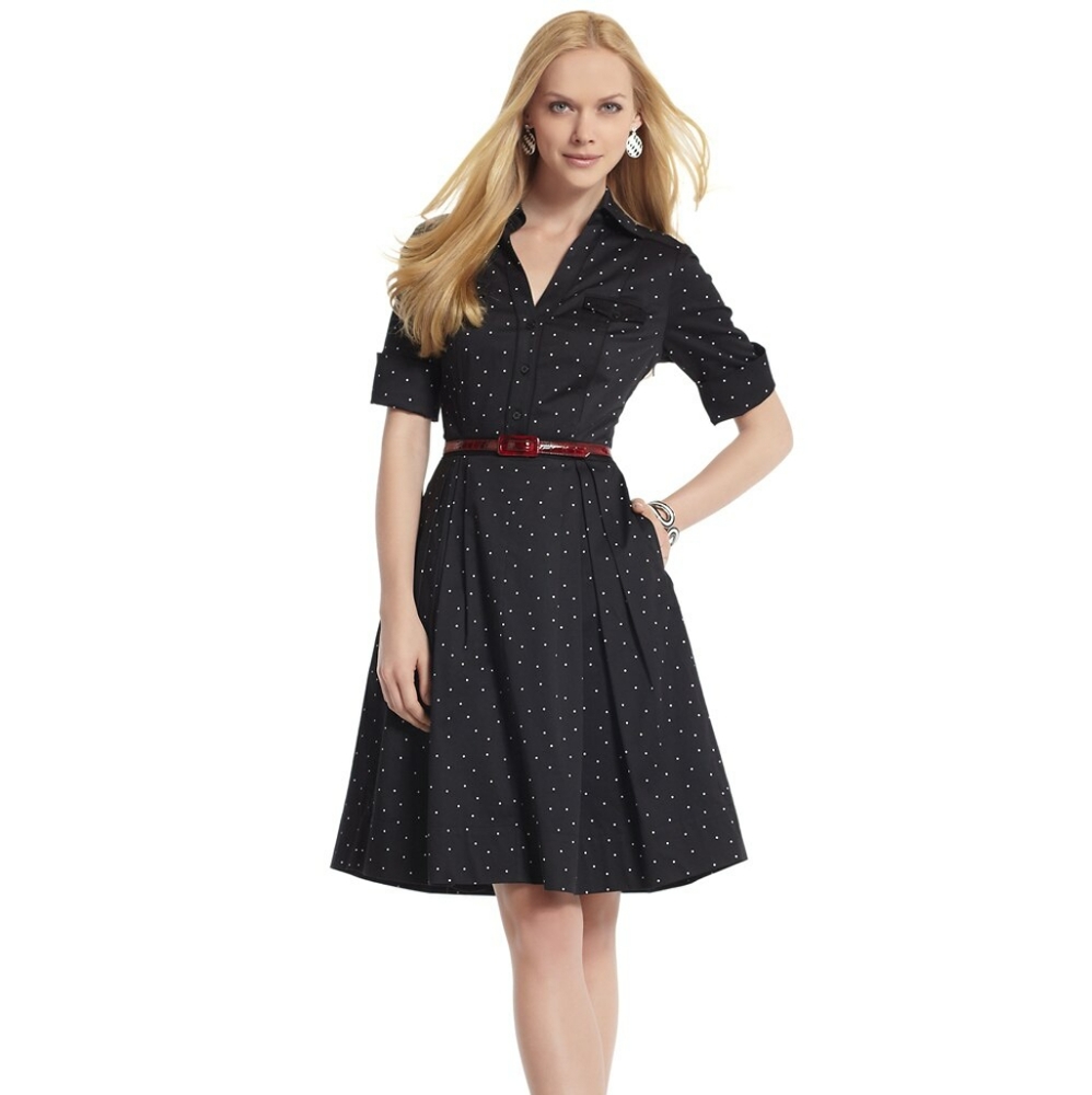 WHBM Black And White Polka Dot Shirt Dress Size 0